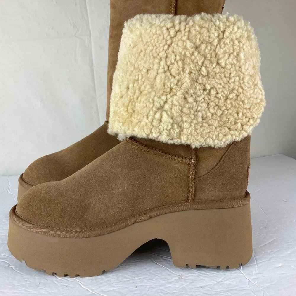 NEW UGG New‎ Heights Tall pr Fold Over Platform Boots Women 8 Suede Leather $260